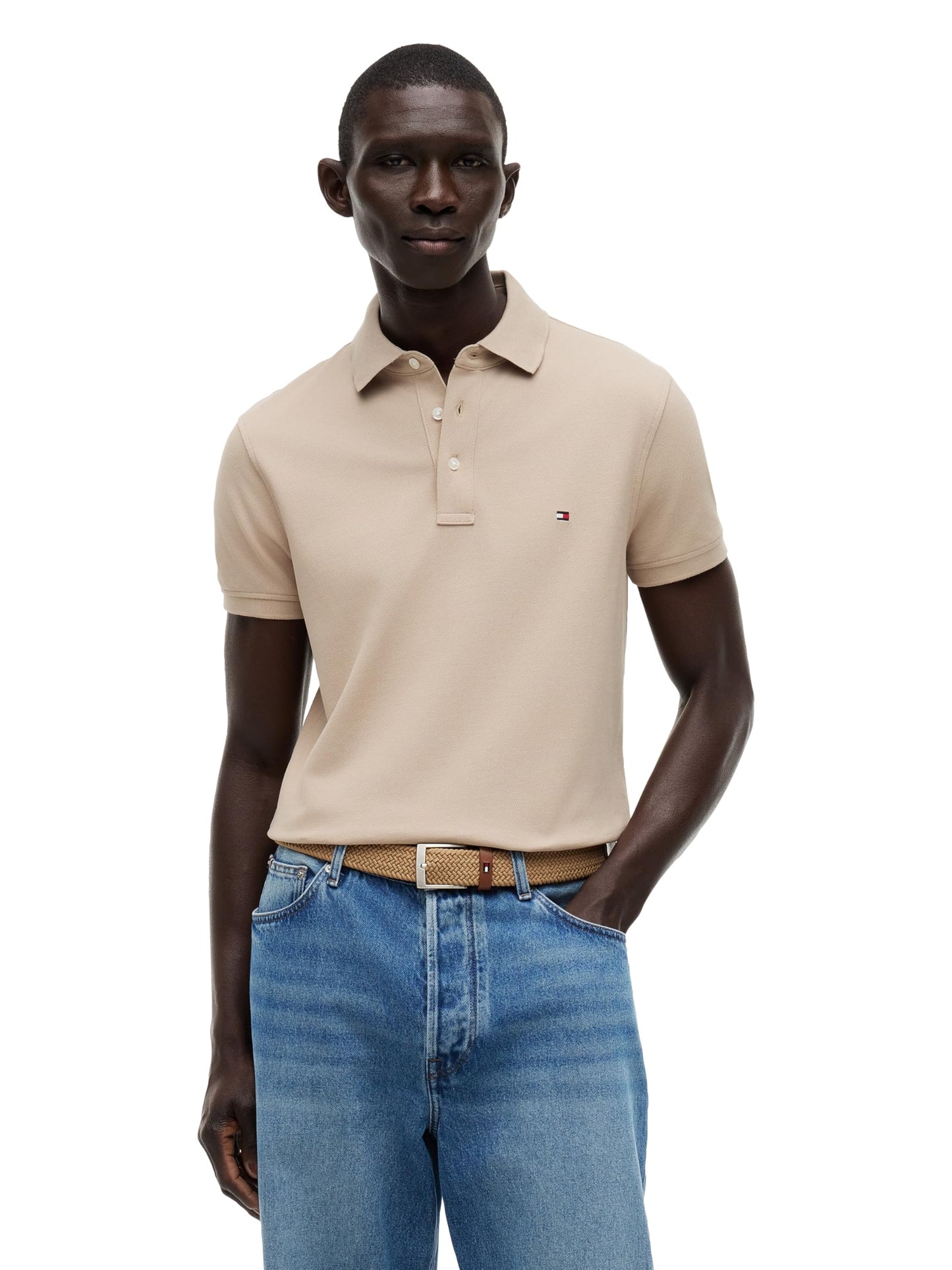 HOTTommy Hilfiger Men's Short Sleeve Polo Shirts in Slim Fit with Stretch and Organic Pique Cotton