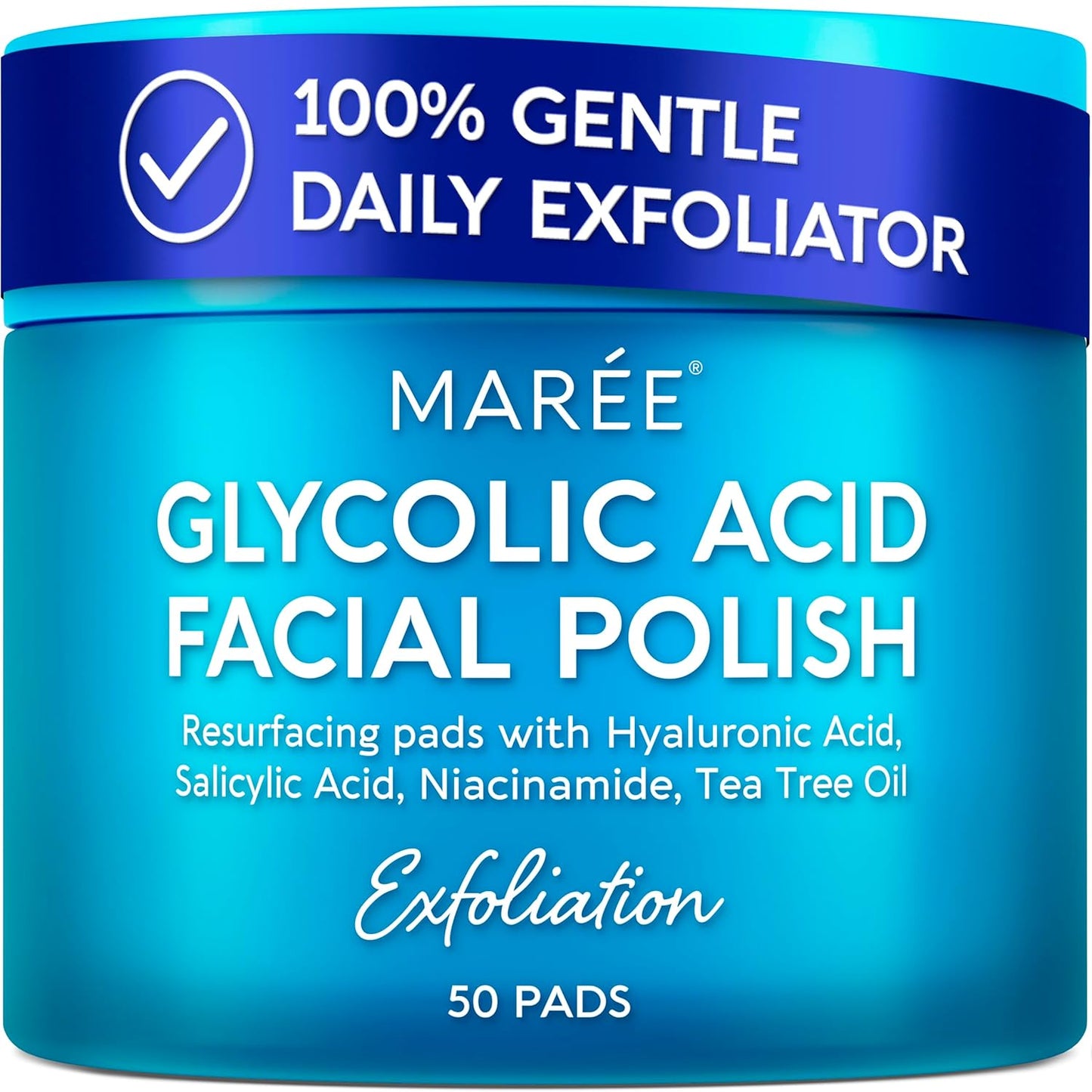 HOTMAREE Glycolic Acid Pads - Toner Pads for Face Cleansing - Exfoliating Pad with Tea Tree Oil, Salicylic Acid & Vitamins E, B3, B5 - Facial Polishes & Peels, Skin Pore Resurfacing & Radiance - 50 Count