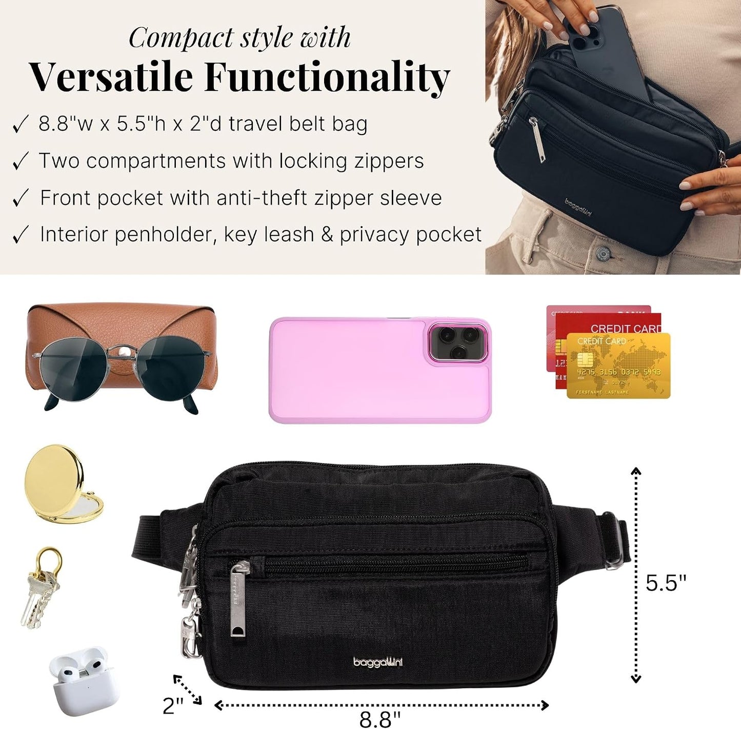 HOTBaggallini Securtex Anti-Theft Belt Bag