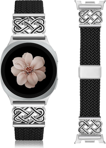 HOTBraided Magnetic Band Compatible with Samsung Galaxy Watch 8 40mm 44mm/8 Classic 46mm Women Men, Celtic Metal Stretchy Elastic Dressy Nylon Bracelet Strap, No for Galaxy Ultra/7/6/5/4/3/2/1