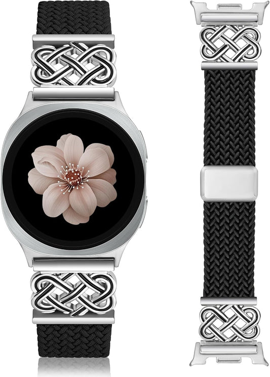HOTBraided Magnetic Band Compatible with Samsung Galaxy Watch 8 40mm 44mm/8 Classic 46mm Women Men, Celtic Metal Stretchy Elastic Dressy Nylon Bracelet Strap, No for Galaxy Ultra/7/6/5/4/3/2/1