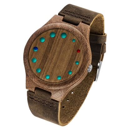 HOTWooden Watches for Men Handmade Leather Strap Analog Quartz | Unique Design, Natural Wood, Mens Wrist Watch, Casual Fashion Style