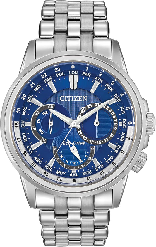 HOTCitizen Men's Eco-Drive Calendrier Classic Watch, 12/24 Hour Time, 3-Hand Day and Date, Chronograph, Luminous Hands