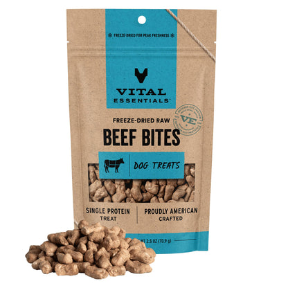 HOTVital Essentials Freeze Dried Dog Treats, Salmon Bites, 2.5 oz Bag | Single Animal Protein, Premium Quality, Grain-Free Training Treats, USA Made with U.S. & Globally Sourced Ingredients