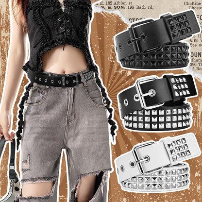 HOT3 Pcs White Black Studded Belt, Y2K Belt Goth Emo Punk Rock with Grommet Bright Metal Pyramid for Women Men