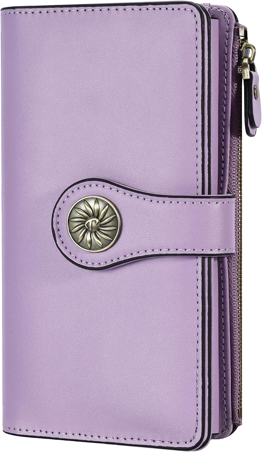 HOTTravelambo Wallets Women RFID Large Capacity Luxury Waxed Leather Clutch Wallet Multi Card Organizer (Light Purple + Burgundy)