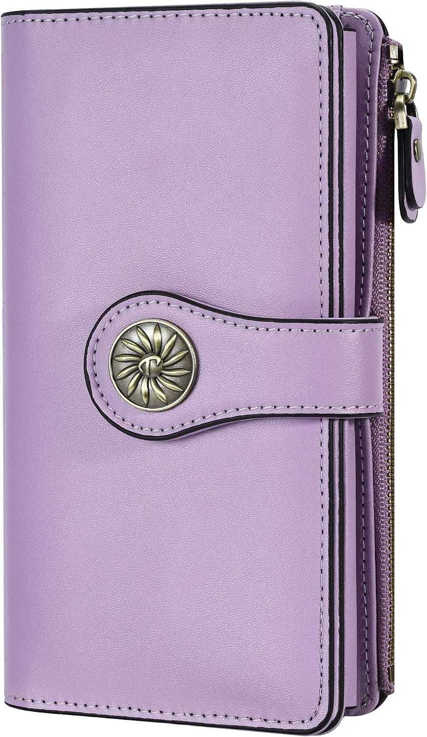 HOTTravelambo Wallets Women RFID Large Capacity Luxury Waxed Leather Clutch Wallet Multi Card Organizer(Light Purple + Beige)