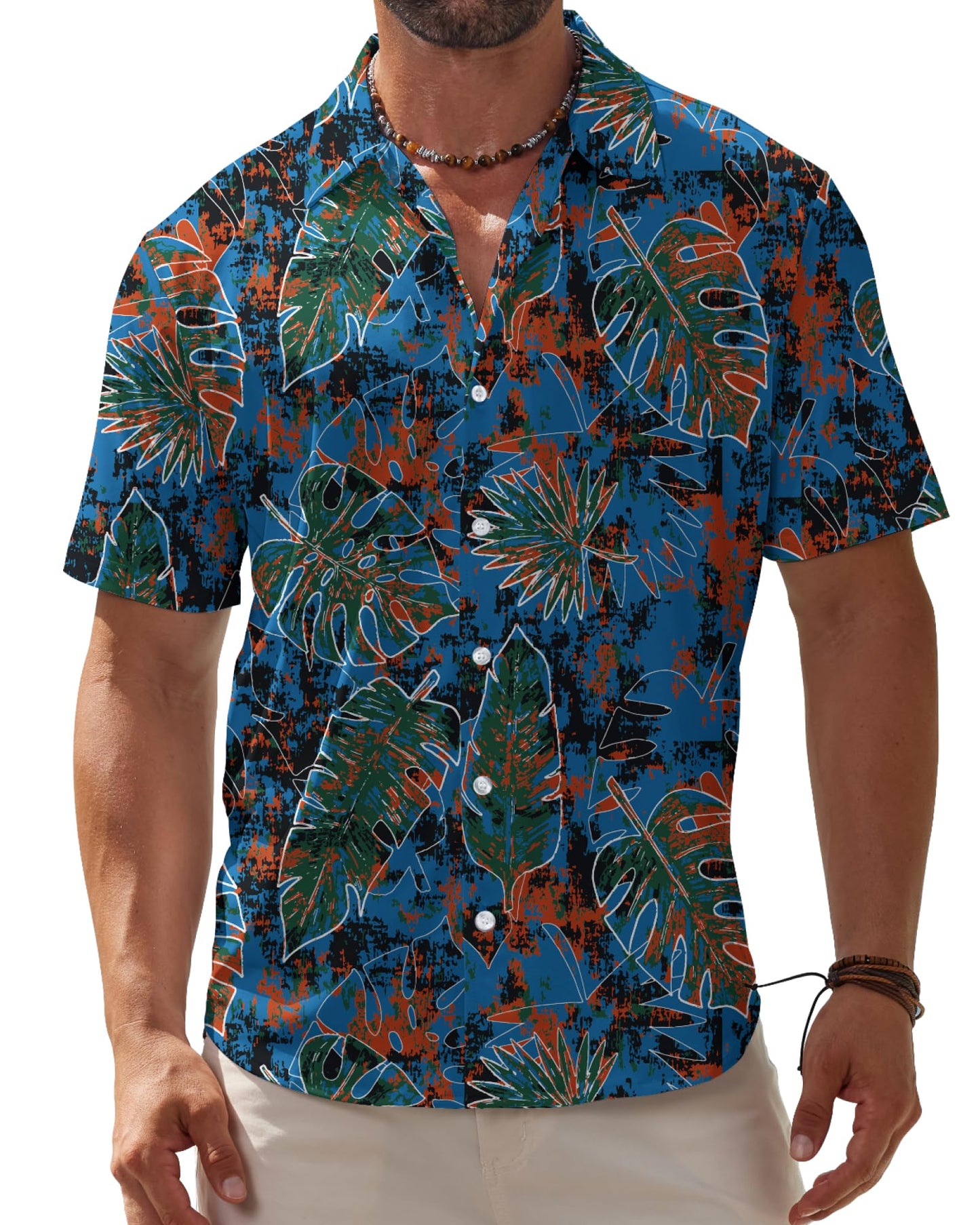 HOTBOJIN Men's Hawaiian Wrinkle Free Short Sleeve Button Down Tropical Floral Beach Vacation Shirt