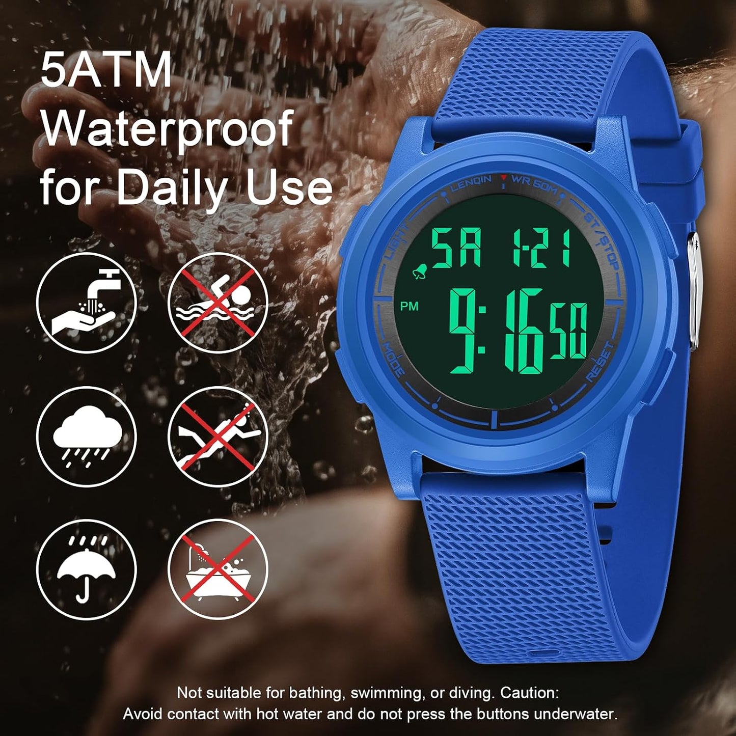 HOTHANPOSH Mens Digital Watch Ultra Thin Minimalist Sports Waterproof Outdoor LED Screen Large Face Wrist Watches for Men with Back Light Alarm Date Stopwatch