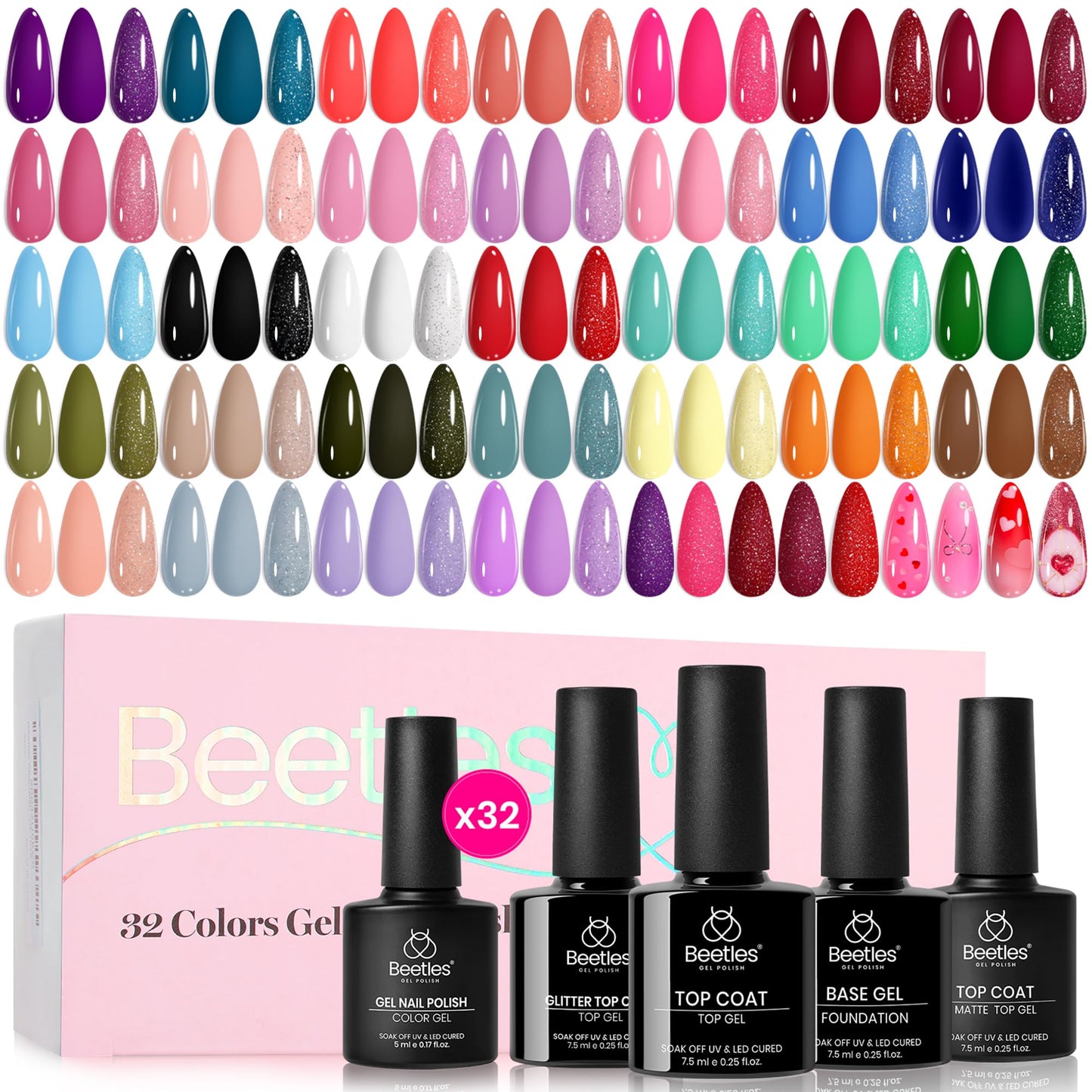 HOTBeetles Gel Nail Polish Kit with U V Light - 80Pcs 55 Colors Gel Nail Kit | Color Enchantment with Everything Base Top Coat Beginner Starter at Home Nails Kit Manicure DIY Salon Tools Gifts for Women