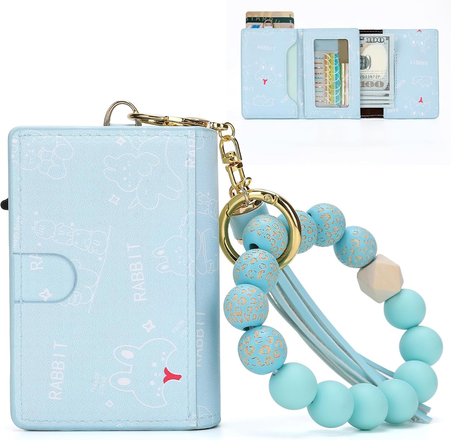 HOTWallet Women RFID Blocking Credit Card Holder Business Card Case Trifold Slim Wallet Wristlet with Key Chain PU Leather Holds 12 Cards Compact Small Coin Purse