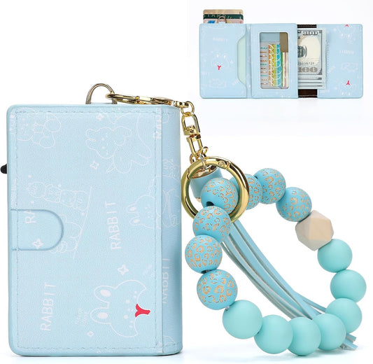 HOTWallet Women RFID Blocking Credit Card Holder Business Card Case Trifold Slim Wallet Wristlet with Key Chain PU Leather Holds 12 Cards Compact Small Coin Purse