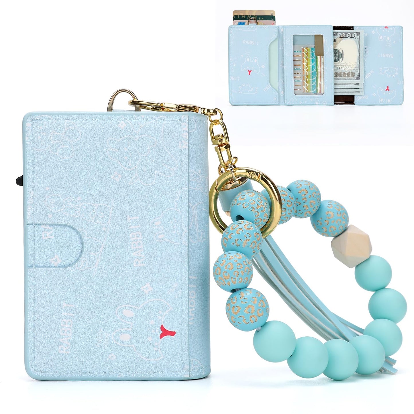 HOTWallet Women RFID Blocking Credit Card Holder Business Card Case Trifold Slim Wallet Wristlet with Key Chain PU Leather Holds 12 Cards Compact Small Coin Purse