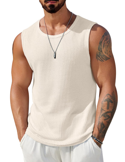 HOTCOOFANDY Mens Casual Tank Tops 2 Pack Waffle Knit Sleeveless Shirt Breathable Tank Shirts Summer Muscle Tee