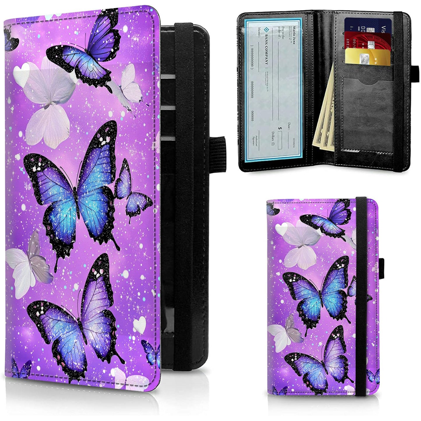 HOTFUYOCWE Leather Checkbook Covers for Men Women Check book Holder Cover Wallets for Personal Checkbook Duplicate Checks with RFID Blocking & Elastic Strap-Beautiful Black Horse