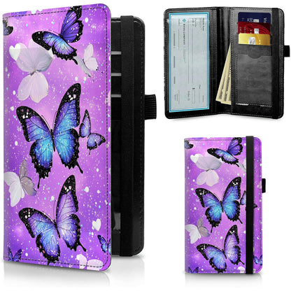 HOTFUYOCWE Leather Checkbook Covers for Men Women Check book Holder Cover Wallets for Personal Checkbook Duplicate Checks with RFID Blocking & Elastic Strap-Beautiful Black Horse