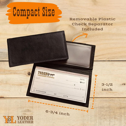 HOTYoder Leather Company Genuine Bison Leather Checkbook Cover for Men & Women (Black)