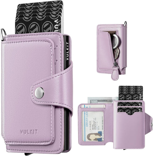 HOTVULKIT Pop Up Card Holder Wallet for Women with Zipper Coin Pocket, RFID Blocking Credit Card Case, Holds 8+ Cards, Cash Compartment, ID Window