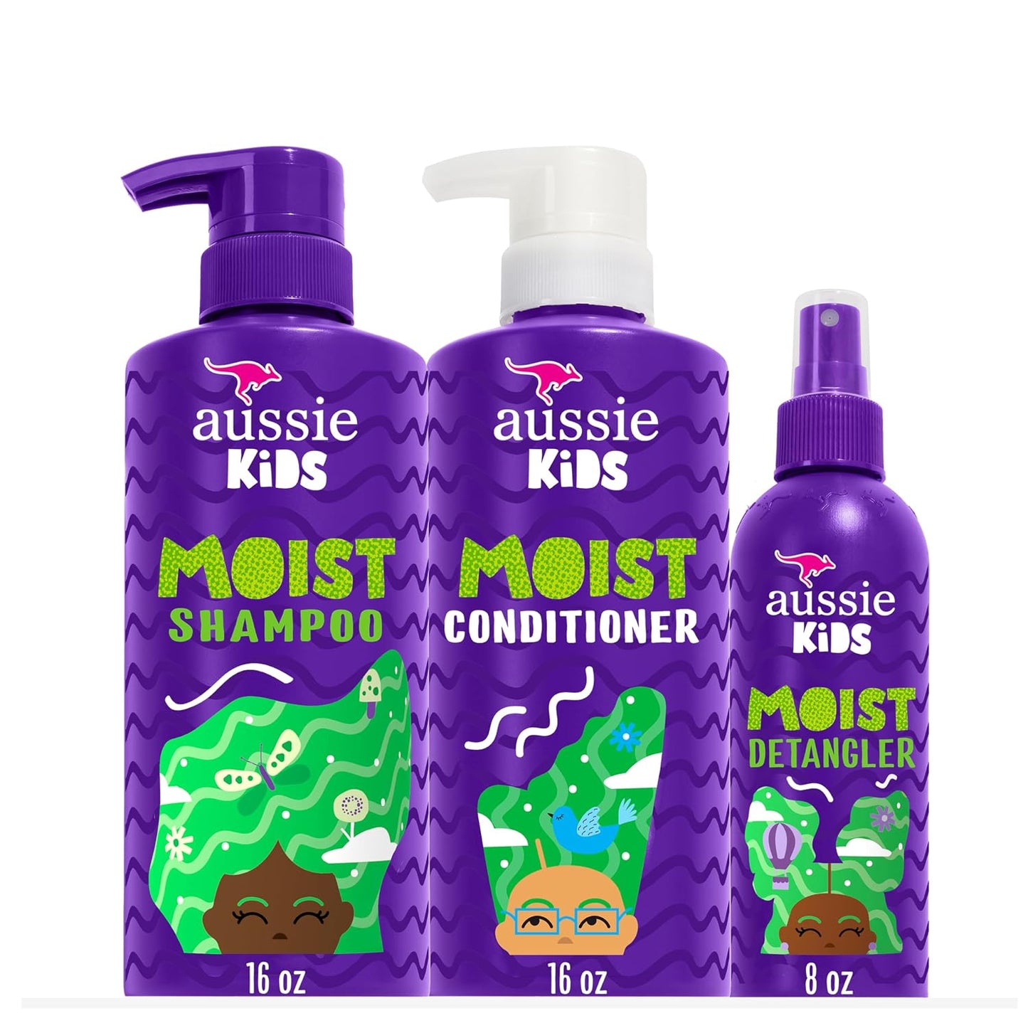 HOTAussie Kids Hair Care Bundle Set Including: Shampoo (16 Fl Oz), Conditioner (16 Fl Oz) & Detangler Spray (8 Fl Oz), Paraben- Freem Sulfate-Free, Dye-Free, Cruelty-Free, Tangle-Free Styling