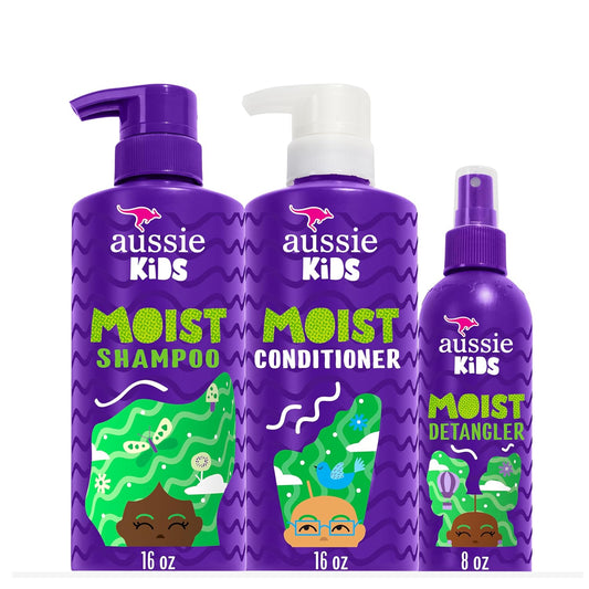 HOTAussie Kids Hair Care Bundle Set Including: Shampoo (16 Fl Oz), Conditioner (16 Fl Oz) & Detangler Spray (8 Fl Oz), Paraben- Freem Sulfate-Free, Dye-Free, Cruelty-Free, Tangle-Free Styling