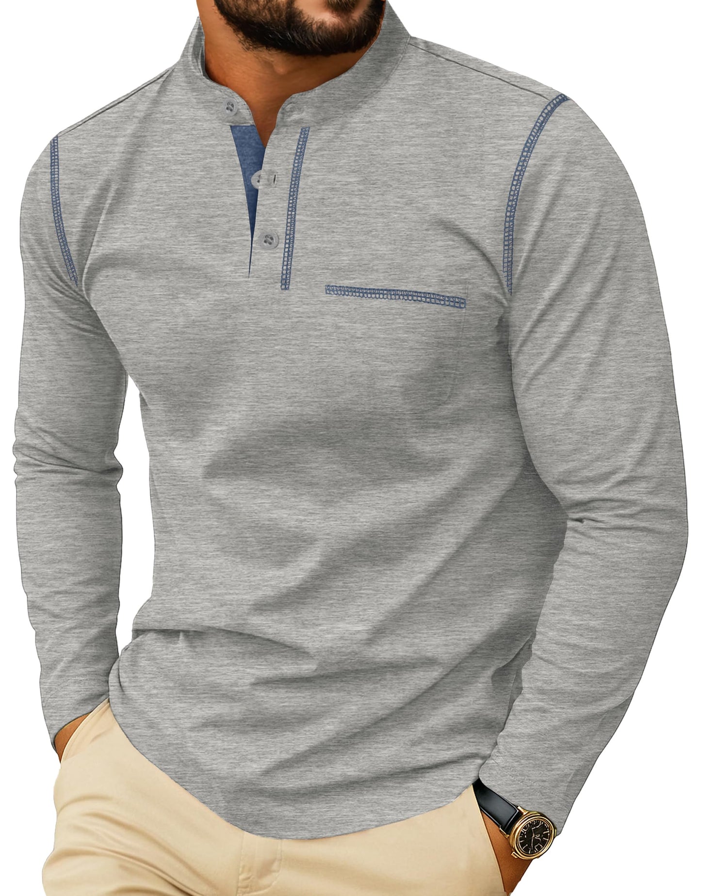 HOTSailwind Men's Henley Shirts Long Sleeve Button T-Shirt Casual Stylish Cotton Pullover Shirt with Pocket