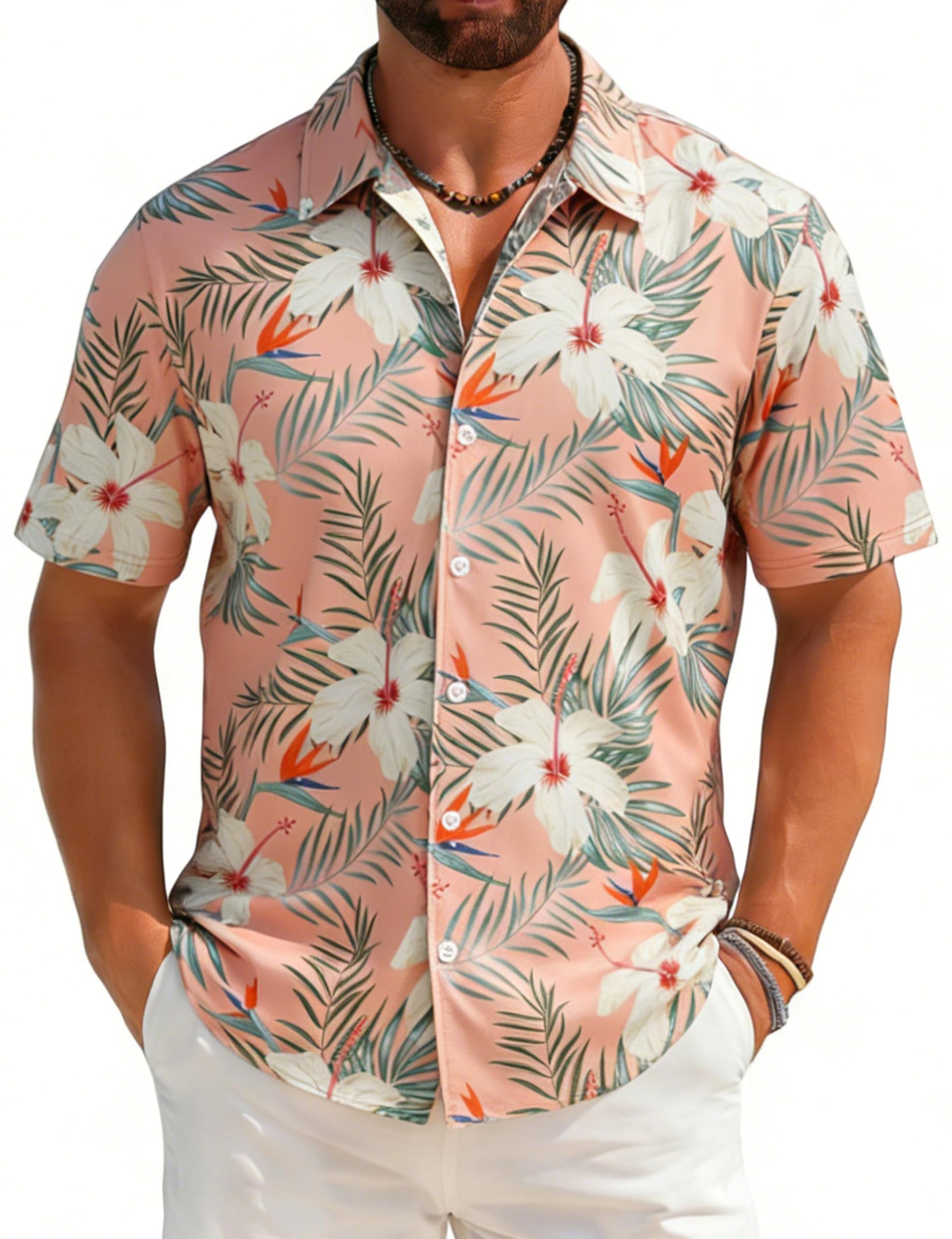 HOTELETOP Men's Hawaiian Shirt Summer Stretch Short Sleeve Tropical Beach Button Down Casual Shirt