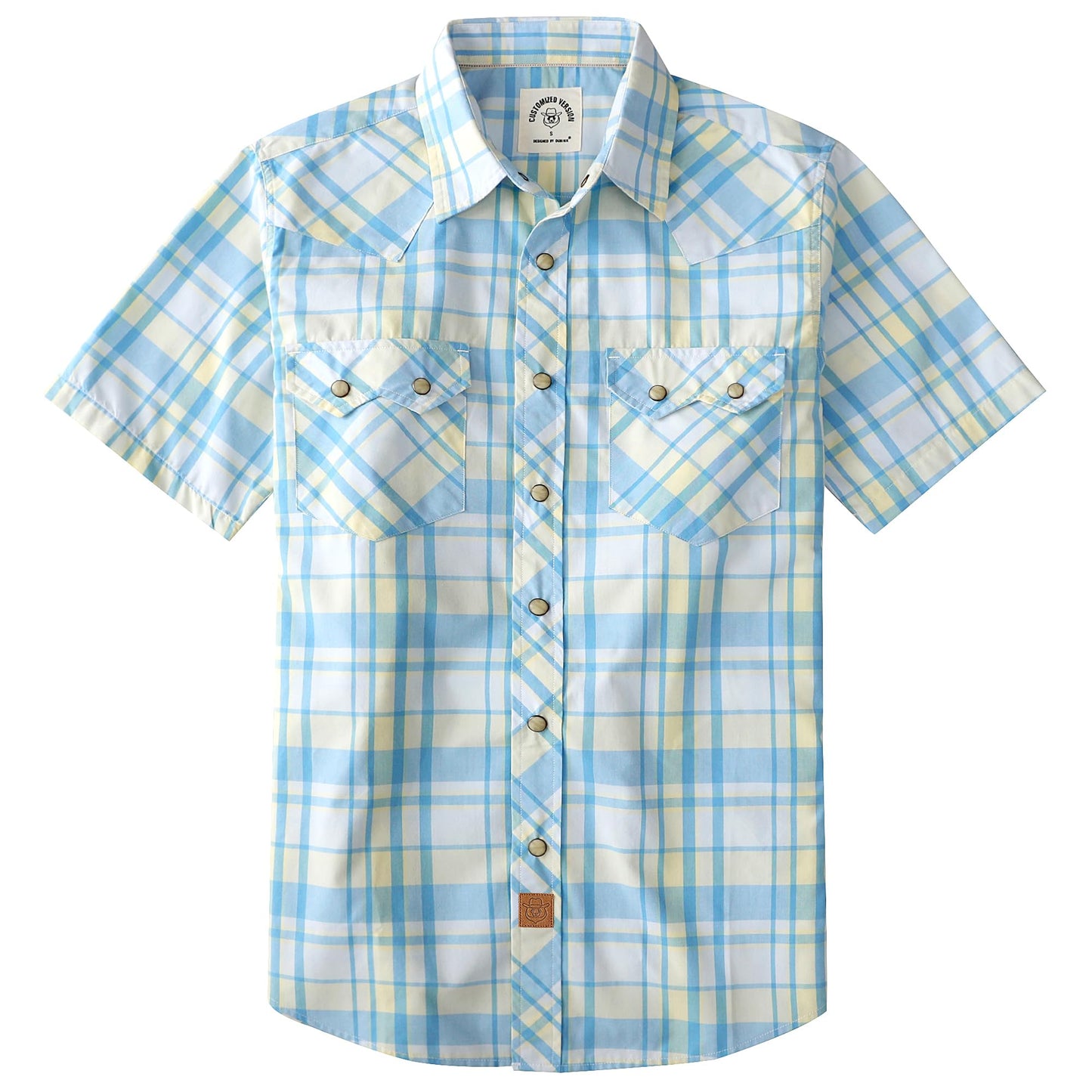 HOTDubinik® Pearl Snap Western Shirts for Men Short Sleeve Cowboy Men's Casual Shirt with 2 Sawtooth Pocket Vintage