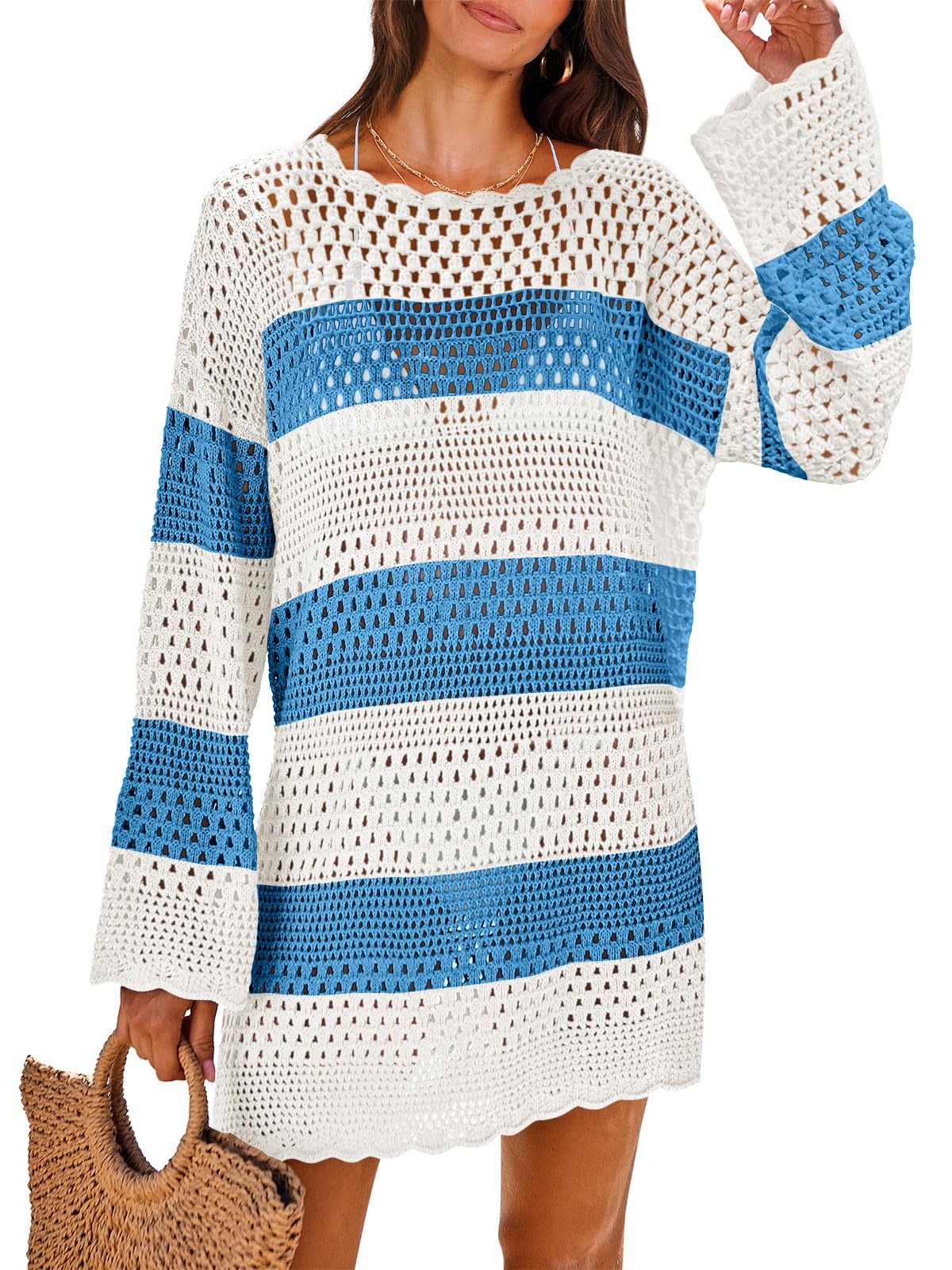 HOTANRABESS Women Swimsuit Crochet Swim Cover Up 2026 Summer Bathing Suit Swimwear Mesh Knit Beach Dress Vacation Outfits