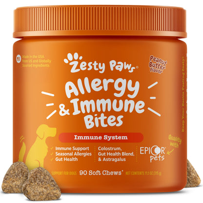 HOTZesty Paws Allergy Immune Bites - Dog Allergy Chews, Dog Probiotics for Itchy Skin and Ears, Lamb, 90ct