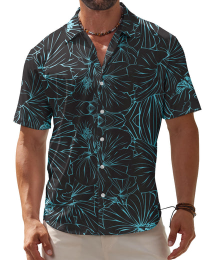 HOTBOJIN Men's Hawaiian Wrinkle Free Short Sleeve Button Down Tropical Floral Beach Vacation Shirt