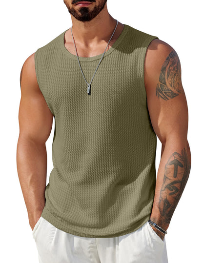 HOTCOOFANDY Mens Casual Tank Tops 2 Pack Waffle Knit Sleeveless Shirt Breathable Tank Shirts Summer Muscle Tee