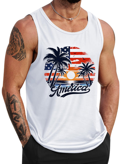 HOTVOGSTART Mens Hawaiian Beach Tank Tops Summer Vacation Muscle Top Graphic Sleeveless Shirts (S-3XL)