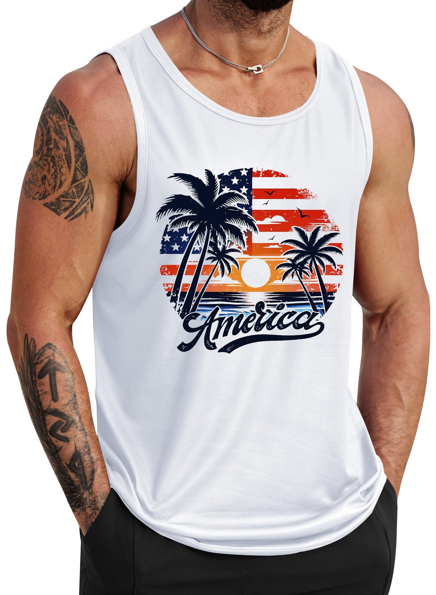 HOTVOGSTART Mens Hawaiian Beach Tank Tops Summer Vacation Muscle Top Graphic Sleeveless Shirts (S-3XL)