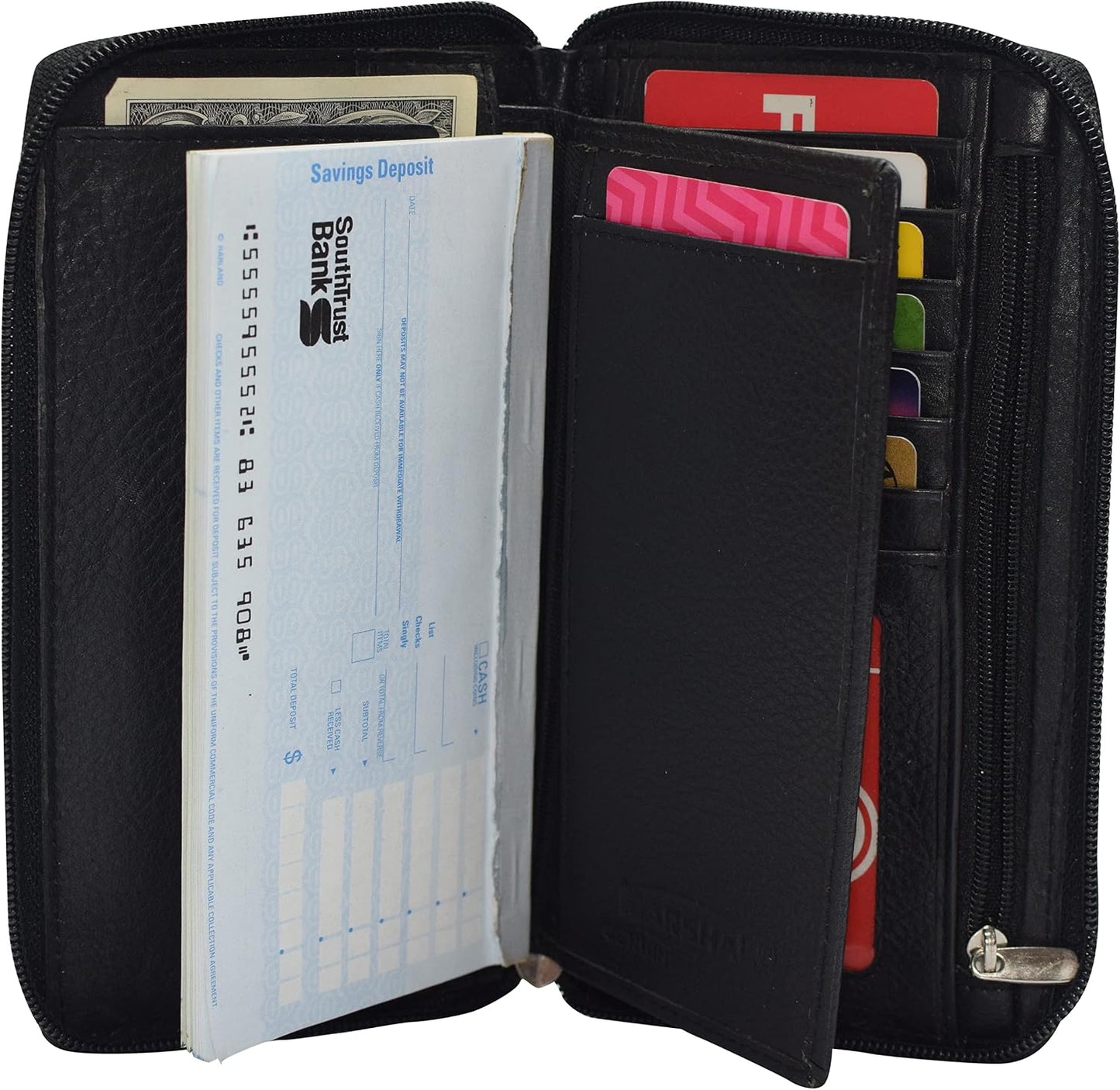 HOTMARSHAL Genuine Leather Checkbook Cover Zippered (RFID Black)