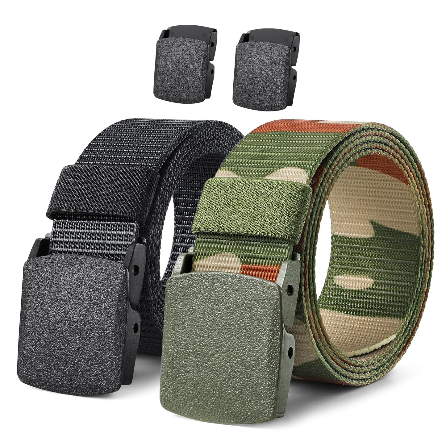 HOTJASGOOD 2 Pack Nylon Web Belt Outdoor Military Men’s Metal Free Belt with TSA Plastic Buckle