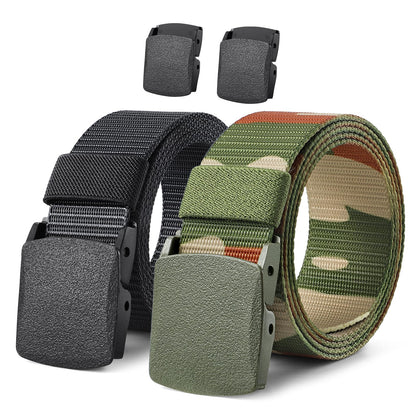 HOTJASGOOD 2 Pack Nylon Web Belt Outdoor Military Men’s Metal Free Belt with TSA Plastic Buckle