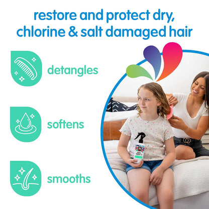 HOTSoCozy Swim Leave In Conditioner Spray & Treatment for Kids Hair (8 Fl Oz) Protects & Repairs Pool, Sun & Salt Damaged Hair, Gentle Formula with Activated Charcoal, Vitamin B5 & Sunflower Seed Extract