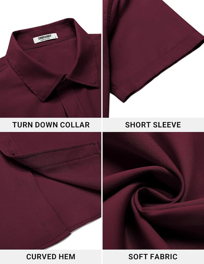 HOTCOOFANDY Men's Button Down Shirt Short Sleeve Dress Shirt Casual Beach Summer Wedding Shirt
