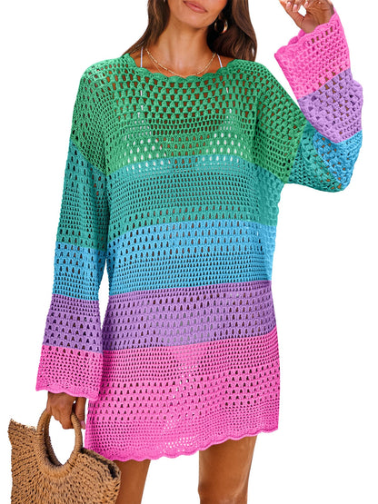 HOTANRABESS Women Swimsuit Crochet Swim Cover Up 2026 Summer Bathing Suit Swimwear Mesh Knit Beach Dress Vacation Outfits