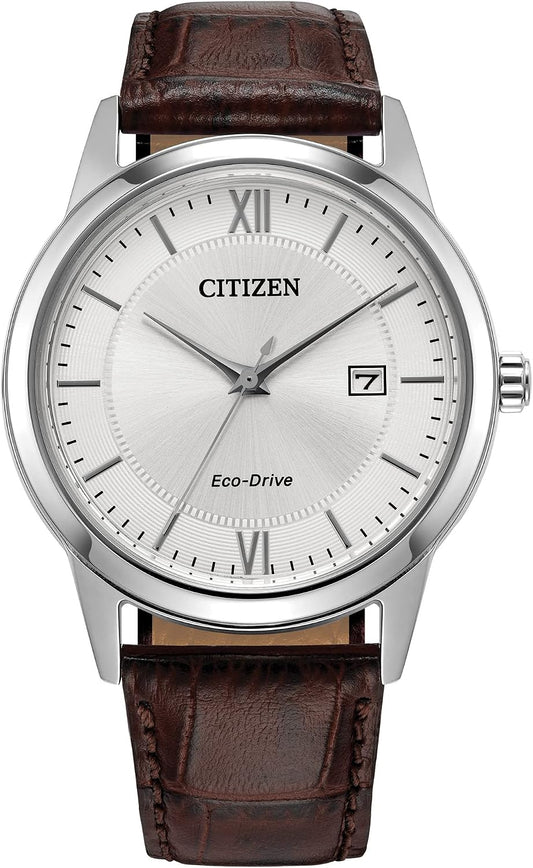 HOTCitizen Men's Classic Eco-Drive Leather Strap Watch, 3-Hand Date