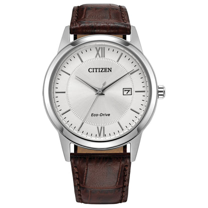 HOTCitizen Men's Classic Eco-Drive Leather Strap Watch, 3-Hand Date