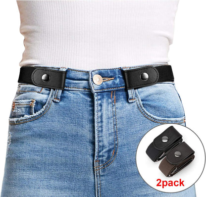 HOTWHIPPY 2 Pack Buckle Free Comfortable Elastic Belt for Women or Men, Buckle-less No Bulge No Hassle Invisible Belts