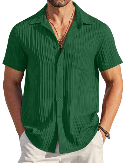 HOTCOOFANDY Men's Casual Button Down Shirts Short Sleeve Textured Summer Beach Shirt with Pocket