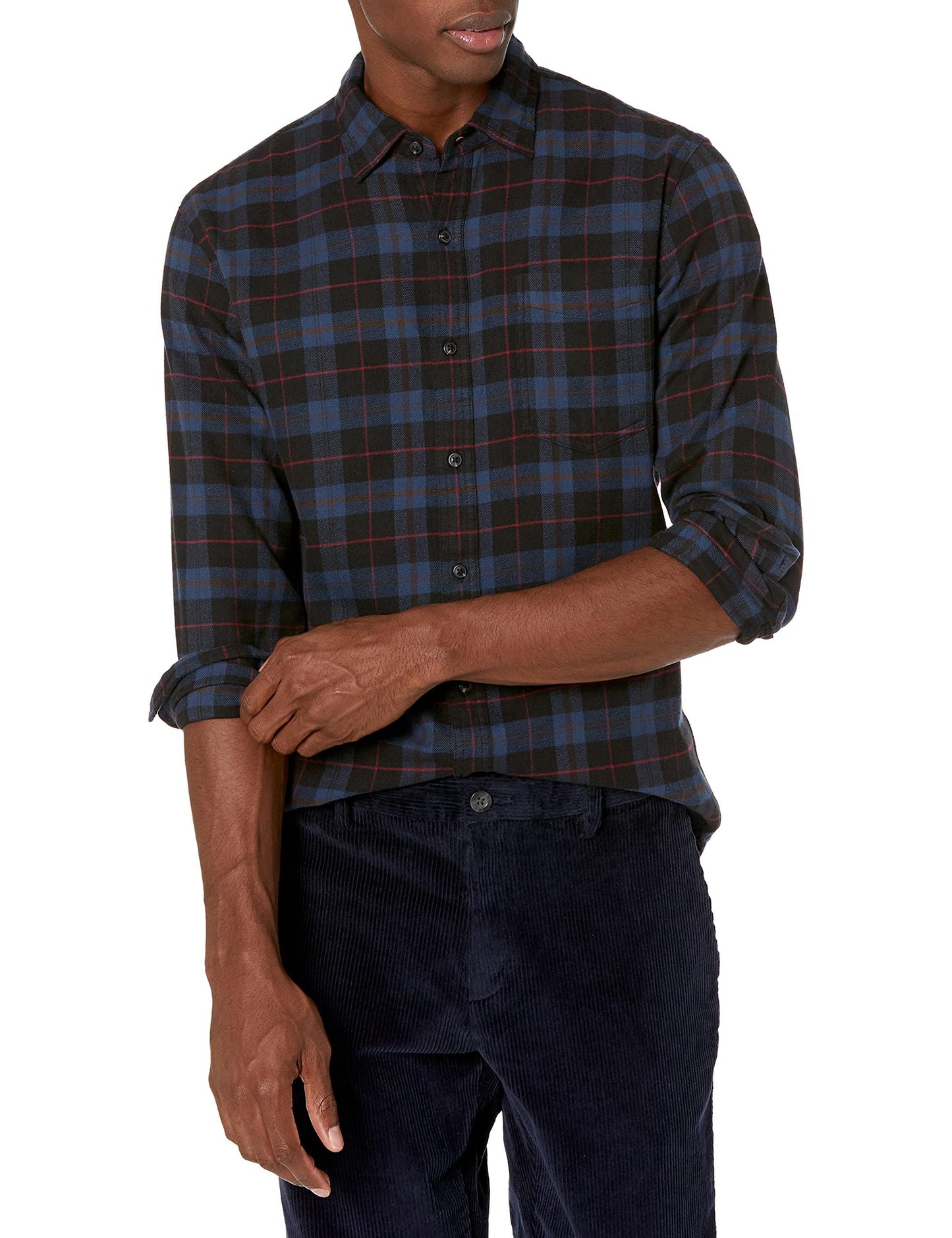 HOTAmazon Essentials Men's Slim-Fit Flannel Shirt, Long Sleeve Button Down Plaid