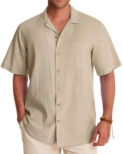 HOTAlimens & Gentle Mens Linen Shirts Cotton Hawaiian Shirts Short Sleeve Button Down Shirts Casual Summer Beach Tops
