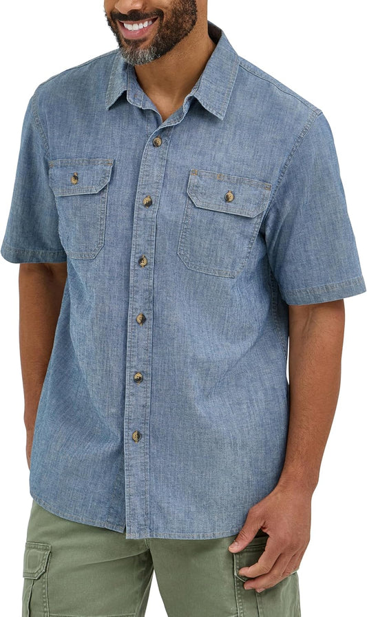 HOTWrangler Authentics Men's Short Sleeve Classic Woven Shirt
