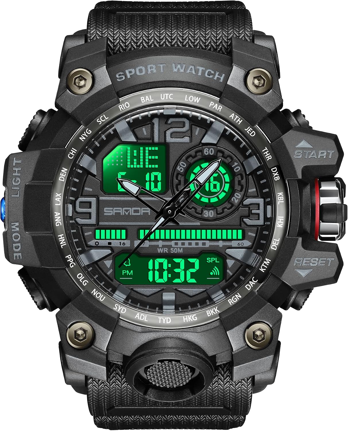 HOTKXAITO Men's Watches Sports Outdoor Waterproof Military Watch Date Multi Function Tactics LED Face Alarm Stopwatch for Men 3133