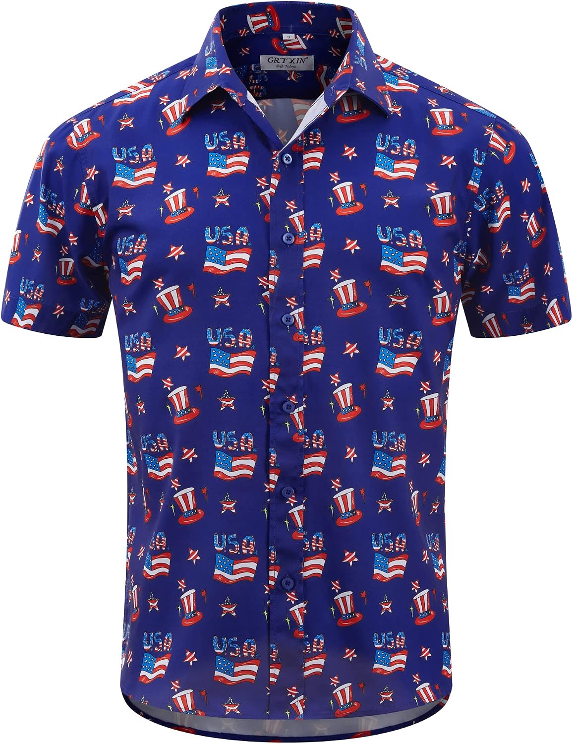 HOTMens American Flag Shirt - Patriotic Shirts for Men Short Sleeve Button Down Hawaiian Shirts