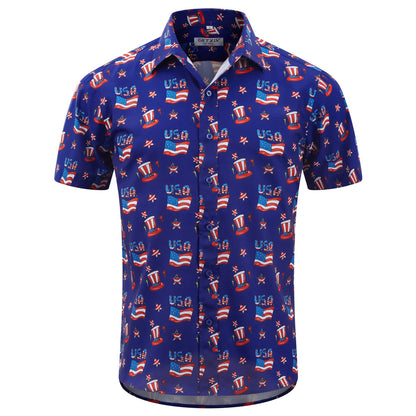 HOTMens American Flag Shirt - Patriotic Shirts for Men Short Sleeve Button Down Hawaiian Shirts