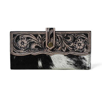HOTMerbaa Cowhide Leather Wallet for Women | Handmade Floral Tooled Long Clutch with Snap Closure | Western Style Purse | Rustic Cowgirl Bag